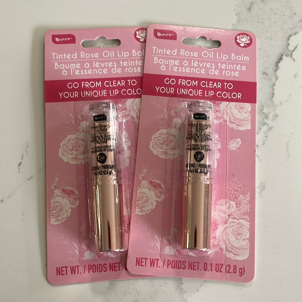B-pure Rose Color Adapting Lip Balm Infused With Rose Oil Lot of 2